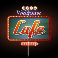 an electric cafe sign